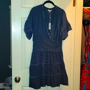 NWT Max Studio Boho V-Neck Fit & Flare Mini-Dress sz L